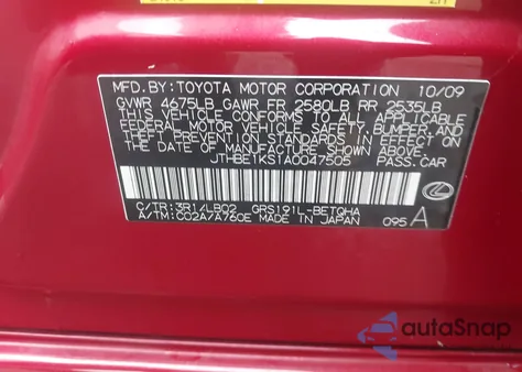 2010 Lexus Gs 350 z USA, uszkodzony, nr VIN JTHBE1KS1A0047505